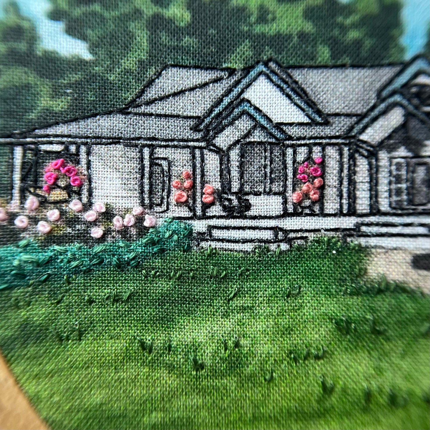 Custom House, Hand-Stitched Watercolor Artwork