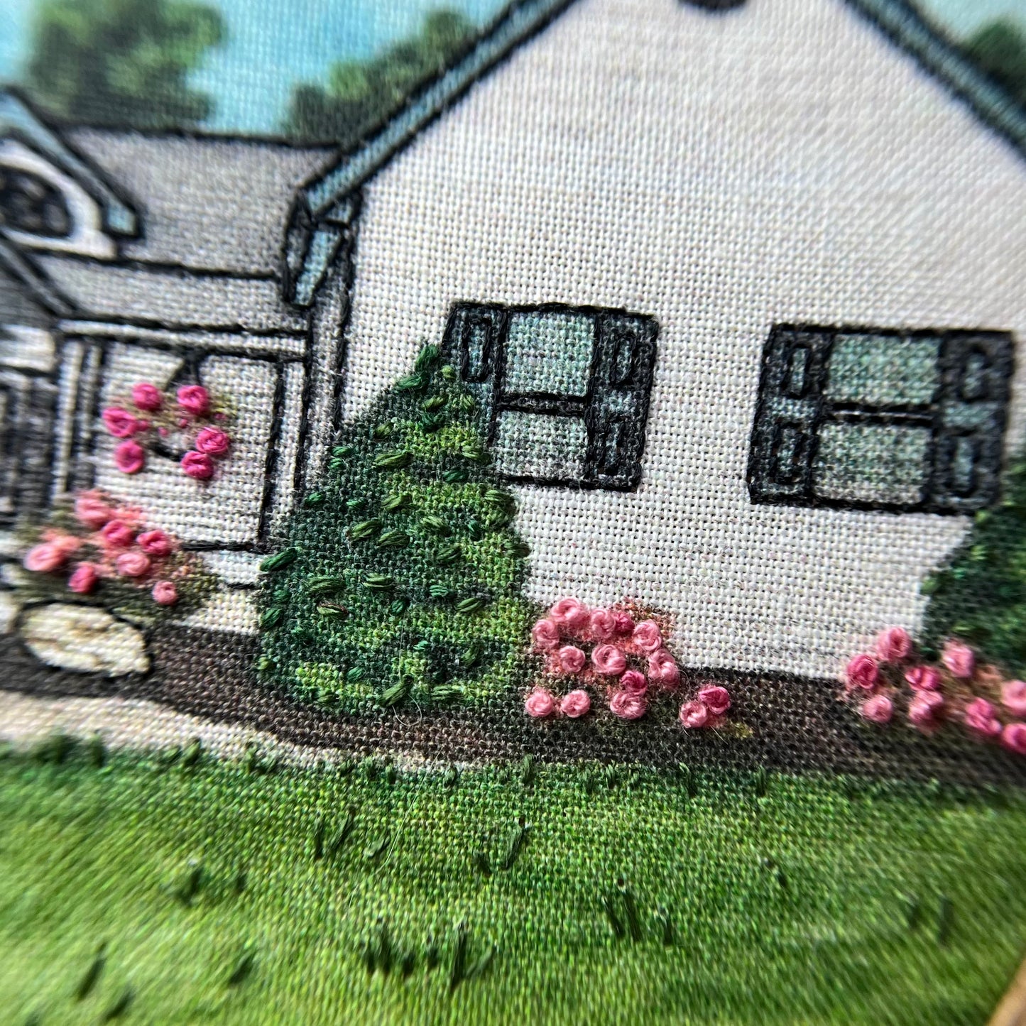 Custom House, Hand-Stitched Watercolor Artwork