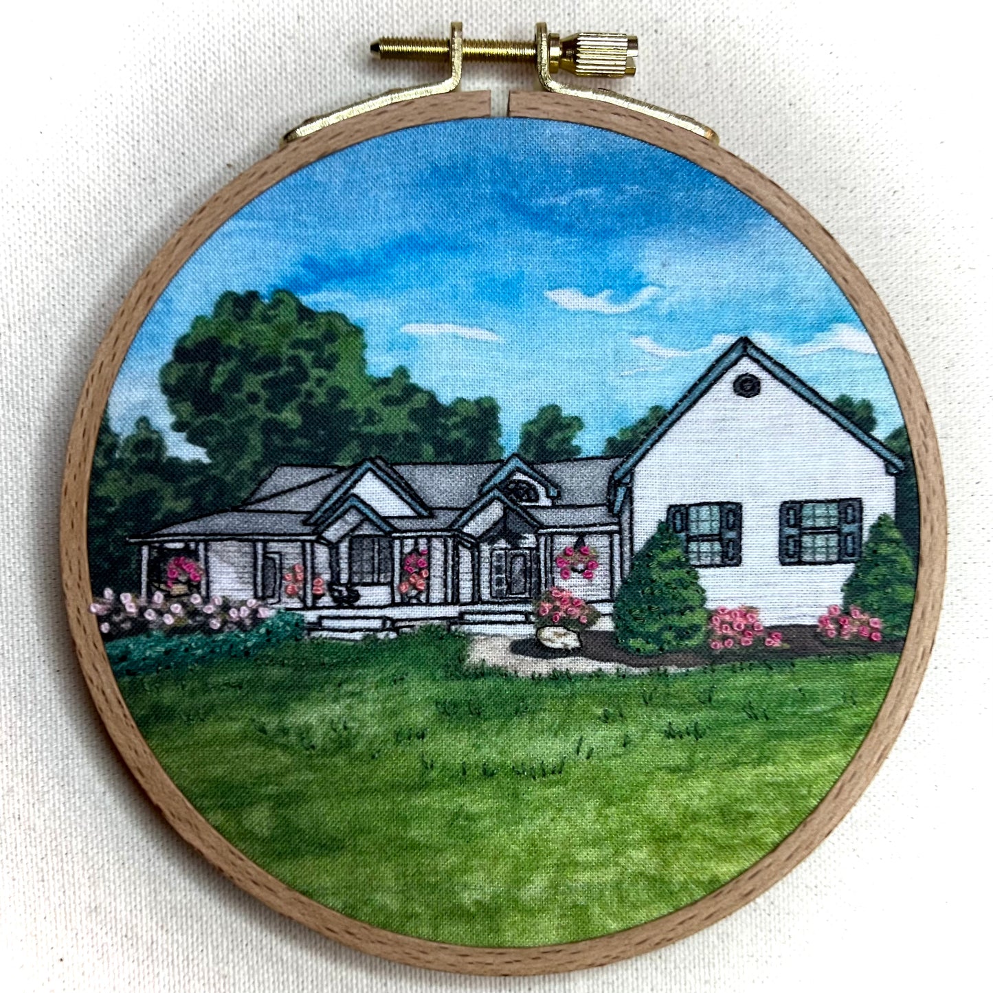 Custom House, Hand-Stitched Watercolor Artwork