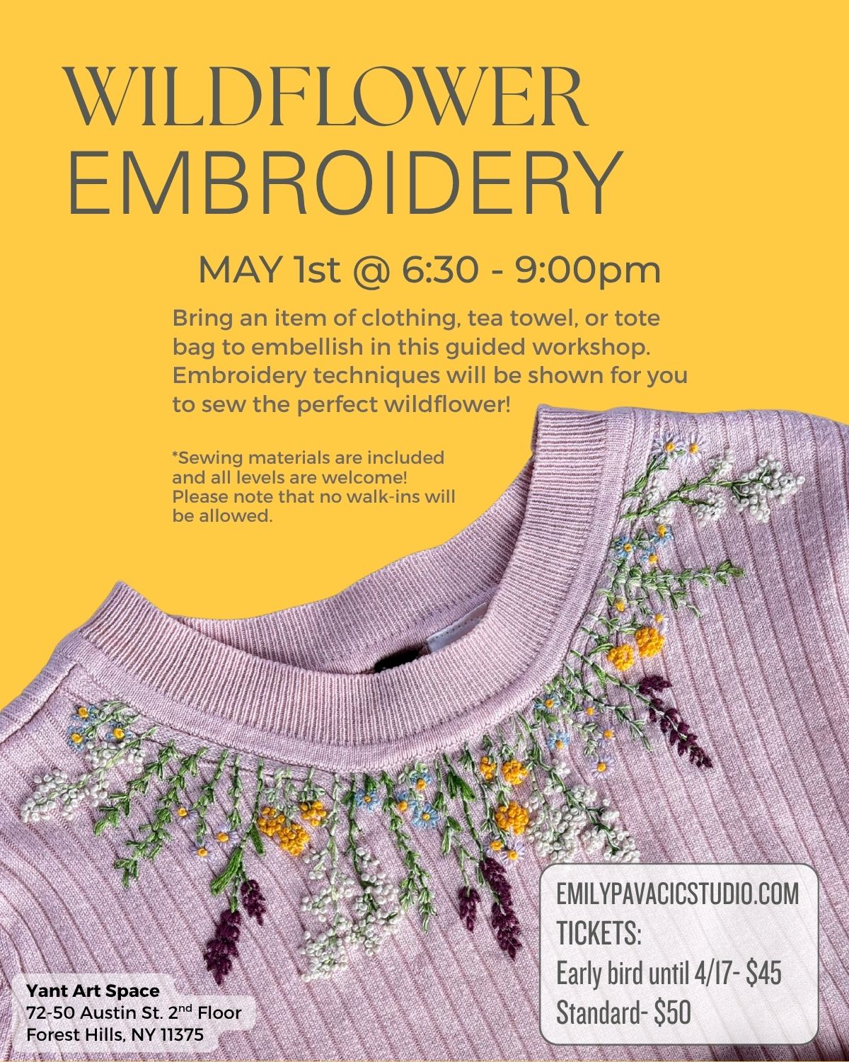 Wildflower Embroidery Workshop 5/1/26